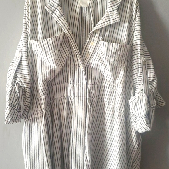 Billy Reid Stripe Drawstring Waist Shirt Dress White Charcoal One Size XS-L - Picture 4 of 16
